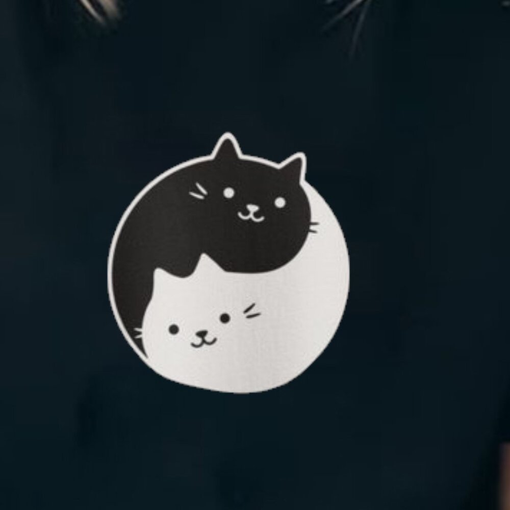 Yin Yang Cat T-Shirt, Yin Yang Cat Lover Gift, Cute Cats Tee - Picture 3 of 3